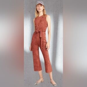 Anthropologie Chestnut Faux Suede Sleeveless Jumpsuit Cropped Leg Women Size L